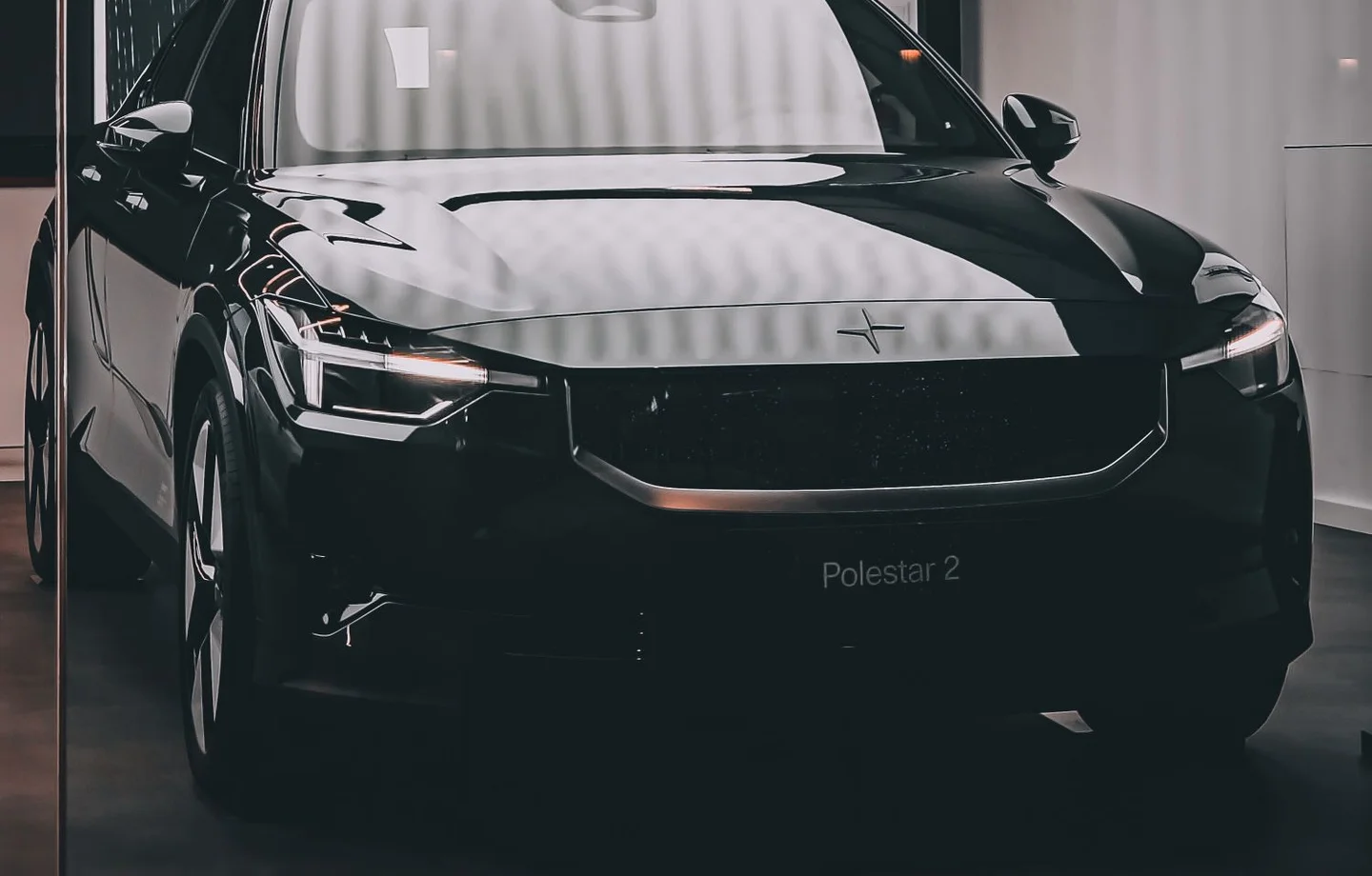 Modern battery electric vehicle in a showroom