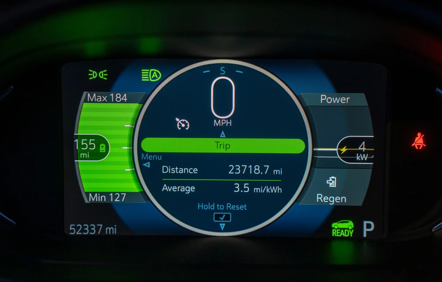 Electric vehicle battery range and power display